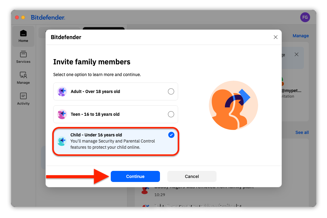How to add a child member via Bitdefender app