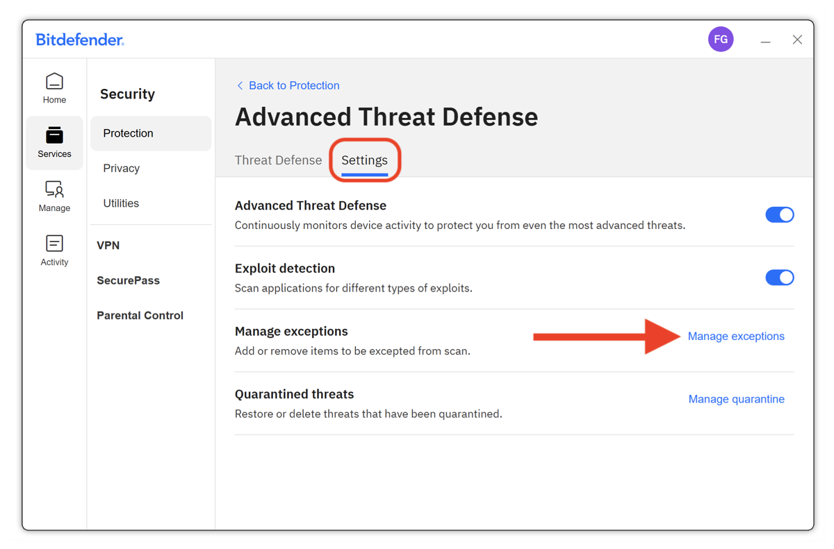 Manage exceptions