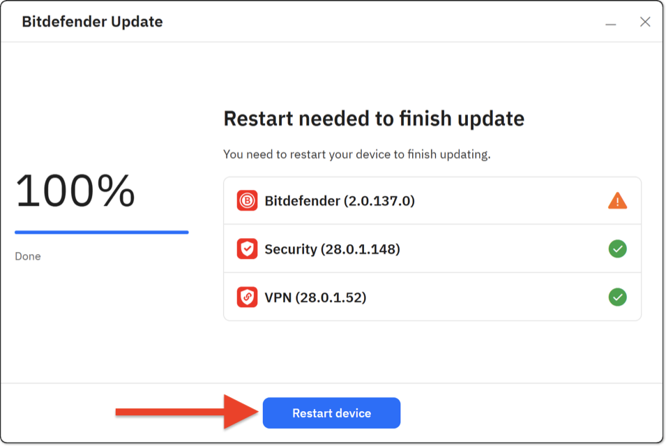 Restart needed to finish update