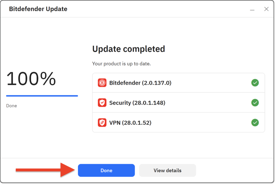 Bitdefender App update completed