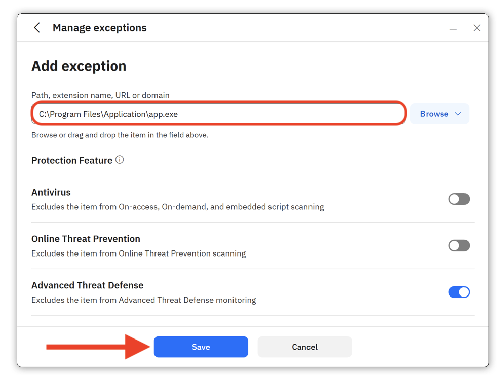 How to add an Advanced Threat Defense exception