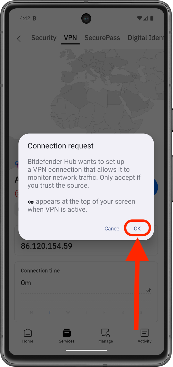 Tap OK to grant VPN permissions on Android