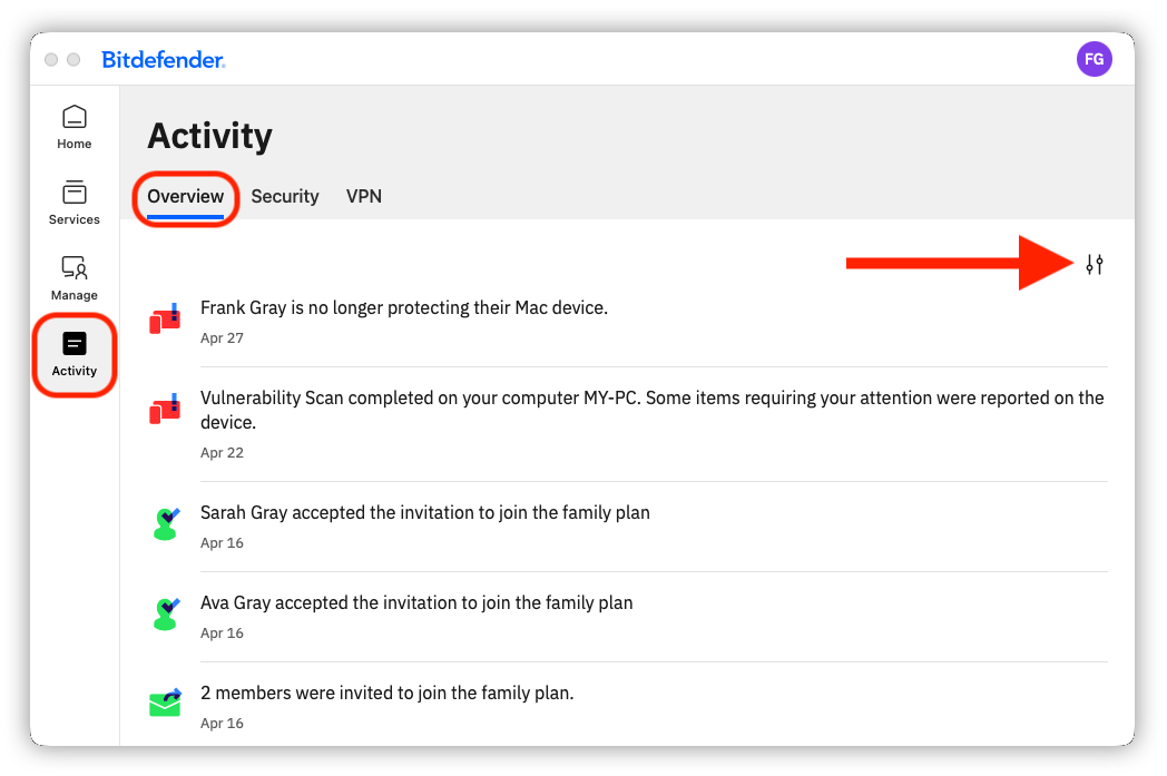 How to open the Activity dashboard
