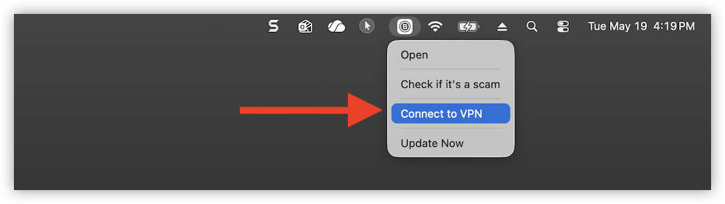 How to connect to VPN on macOS using the menu bar icon