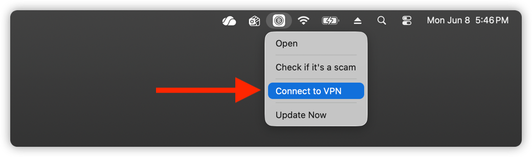 How to connect to VPN on macOS using the menu bar icon