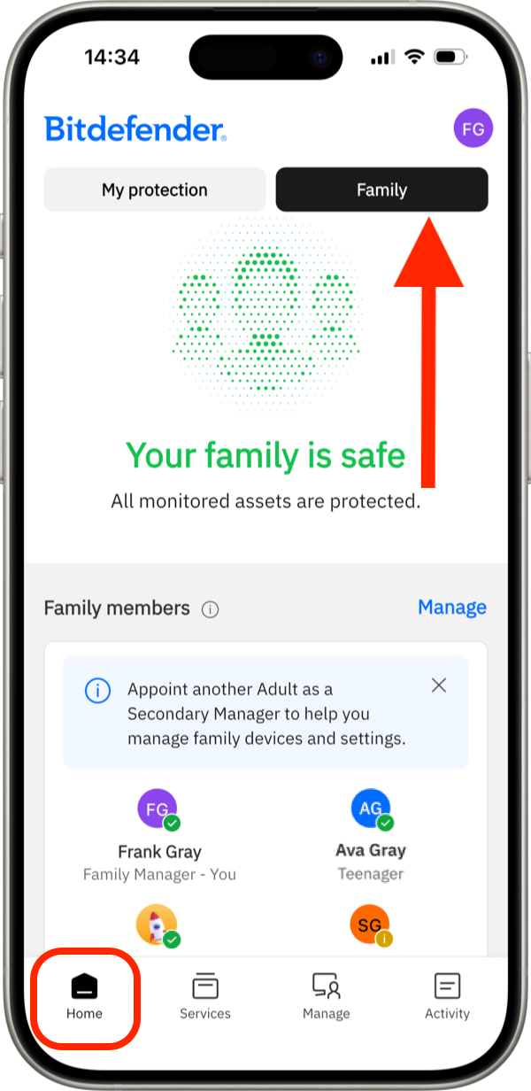 Family dashboard - mobile