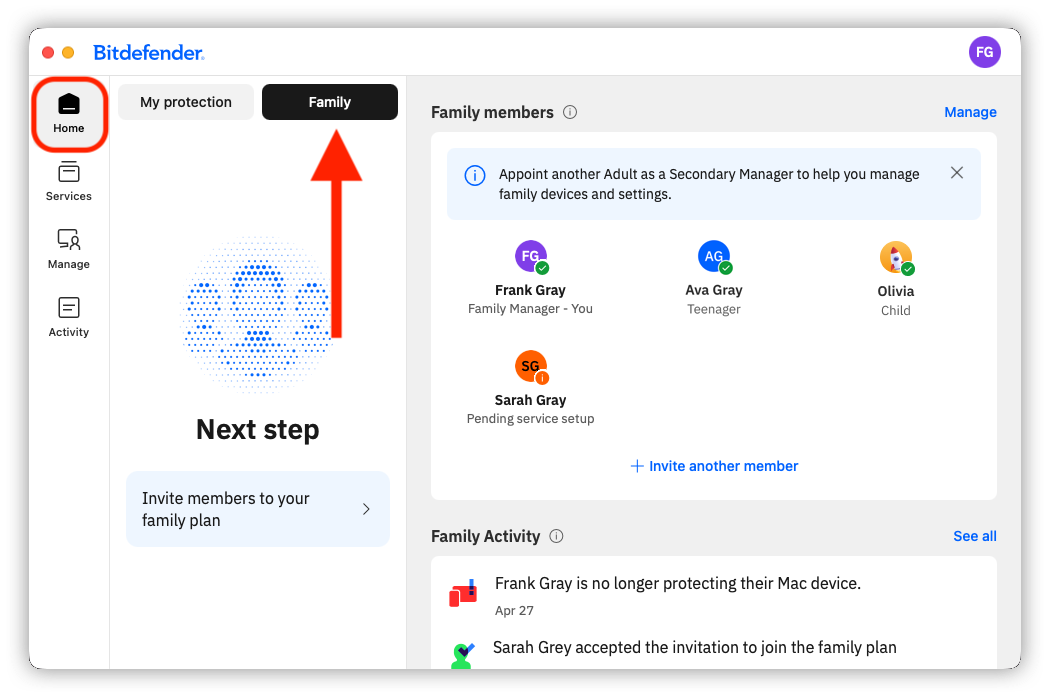 Home - Family dashboard (desktop app)