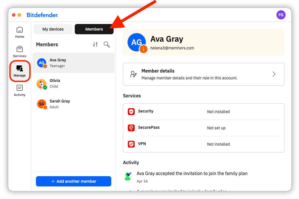 How to manage family members in Bitdefender app