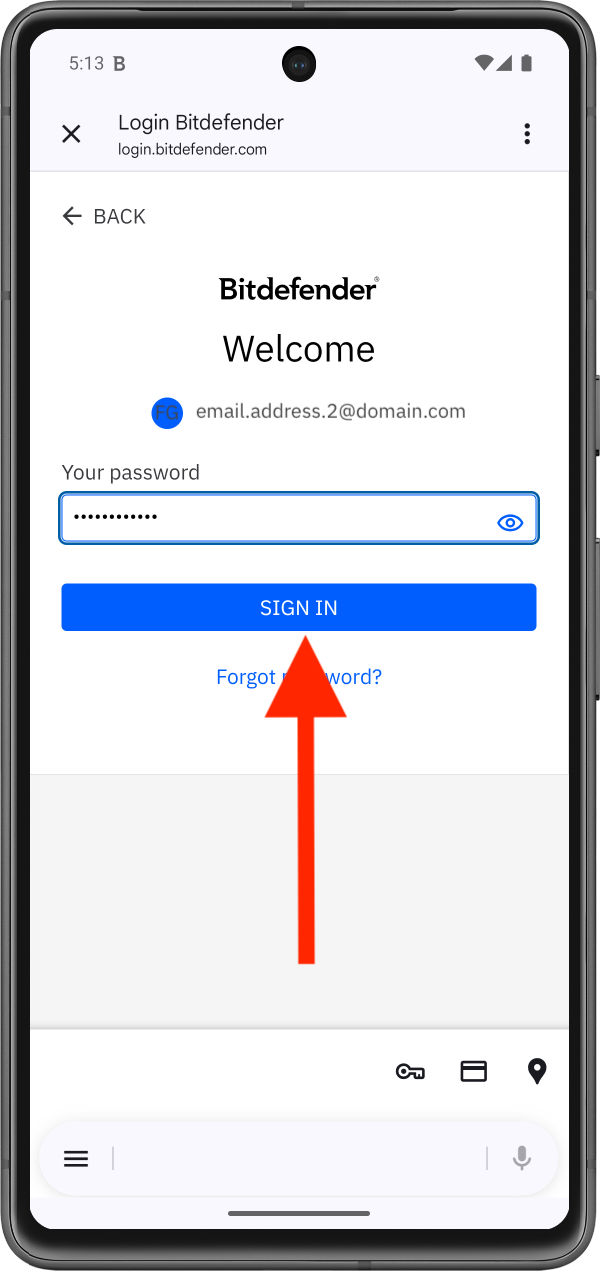 Sign in with your other Bitdefender account to switch accounts