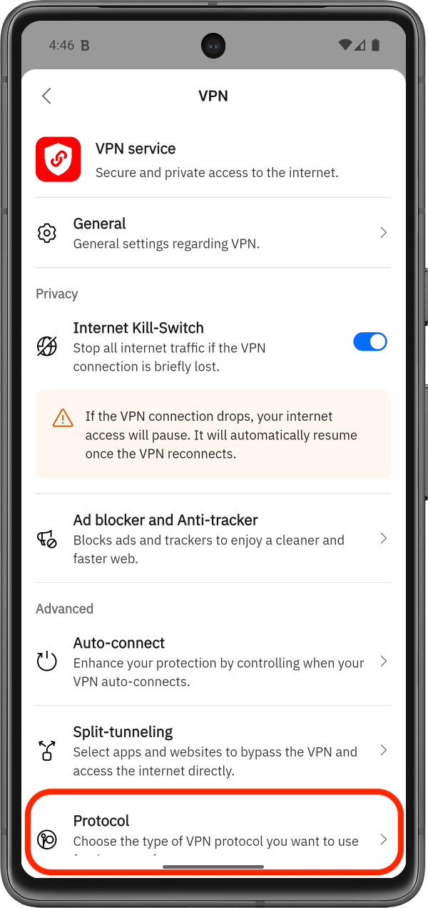 VPN protocols in Bitdefender Hub