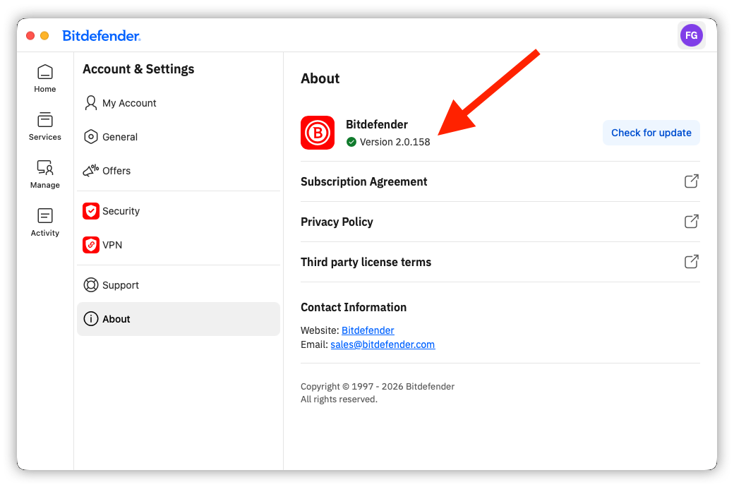 How to check the Bitdefender app version