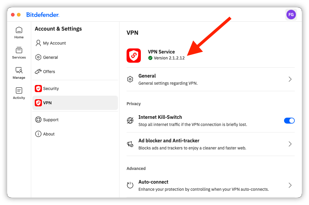 How to check the Bitdefender app version - VPN version