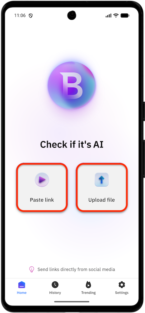 Start your first video check after you install Bitdefender RealCheck on Android