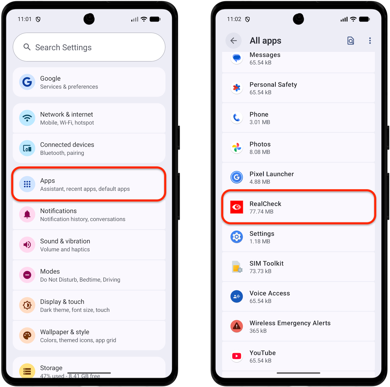 Settings > Apps > RealCheck