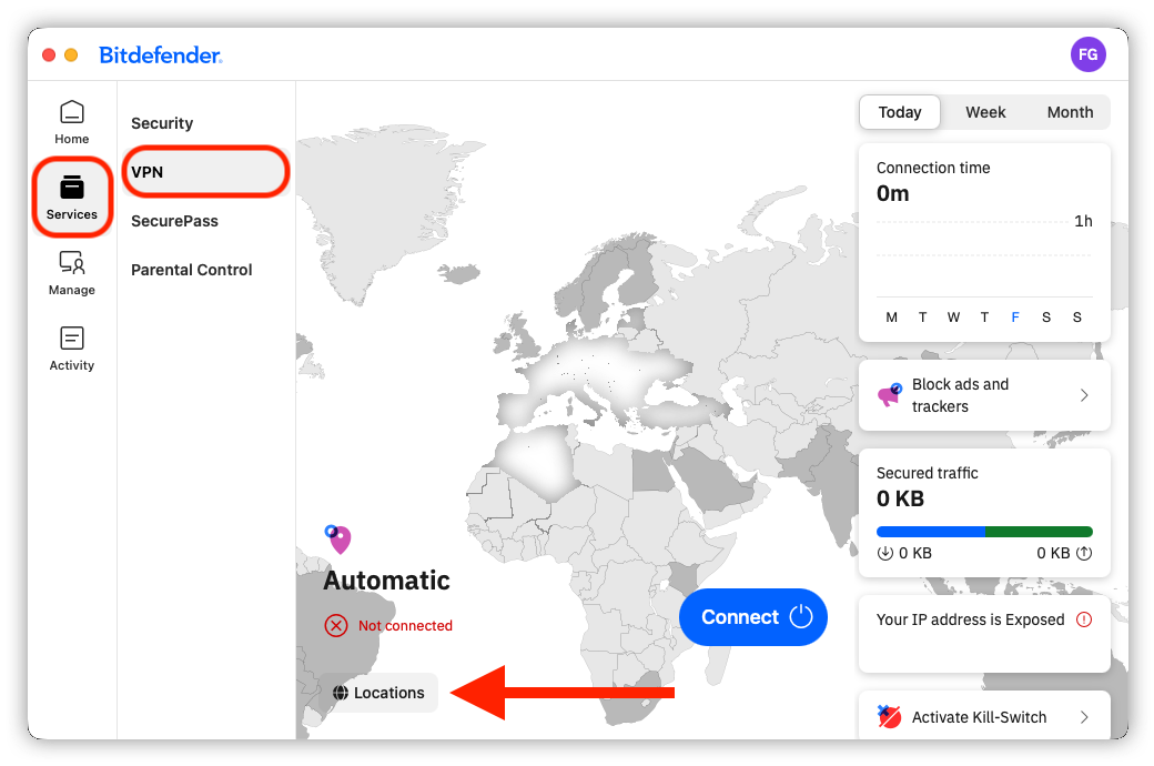 VPN locations button