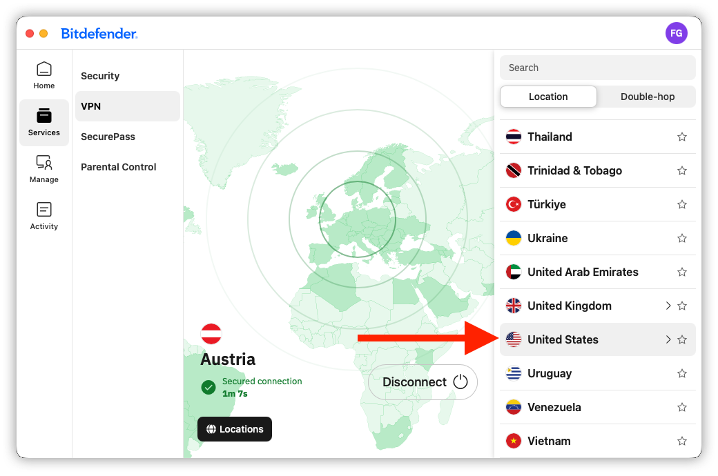 How to change your VPN location when already connected to annother country