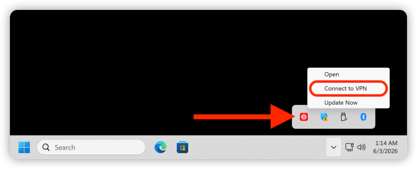 How to connect to VPN on Windows using the menu bar icon