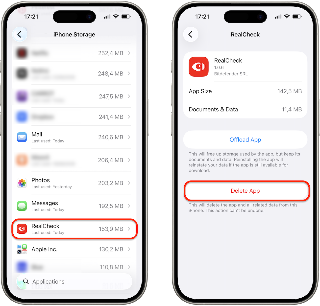 How to uninstall RealCheck for iOS from iPhone storage
