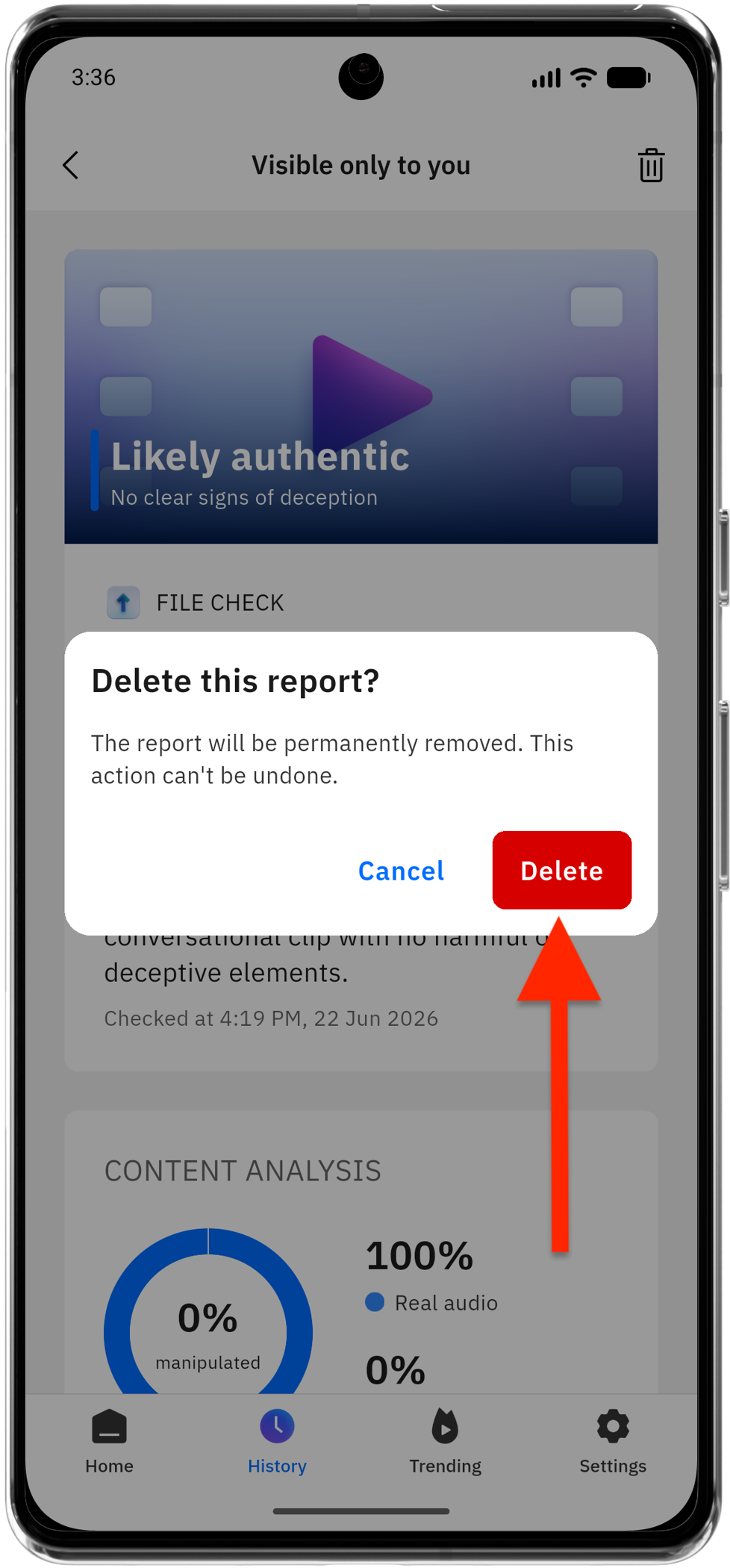 How to delete a report from video check history