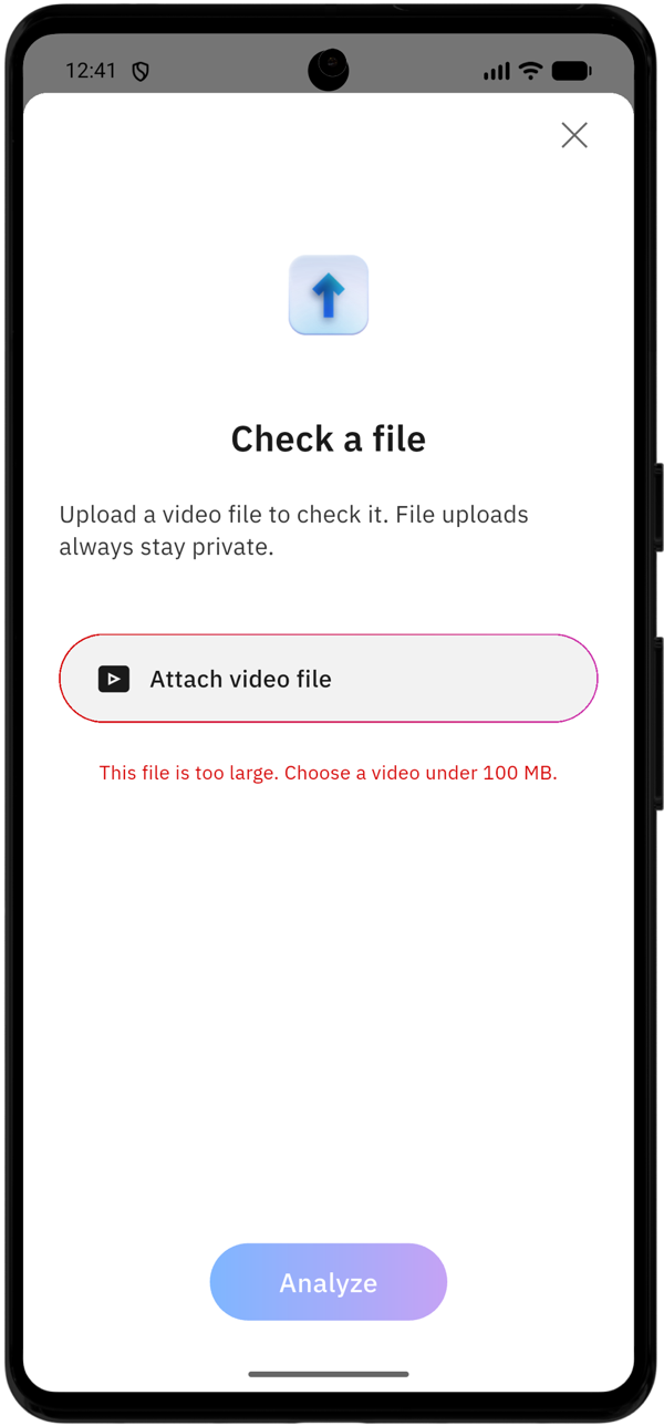 This file is too large. Choose a video under 100 MB.