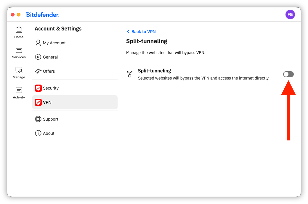 Split-tunneling switch