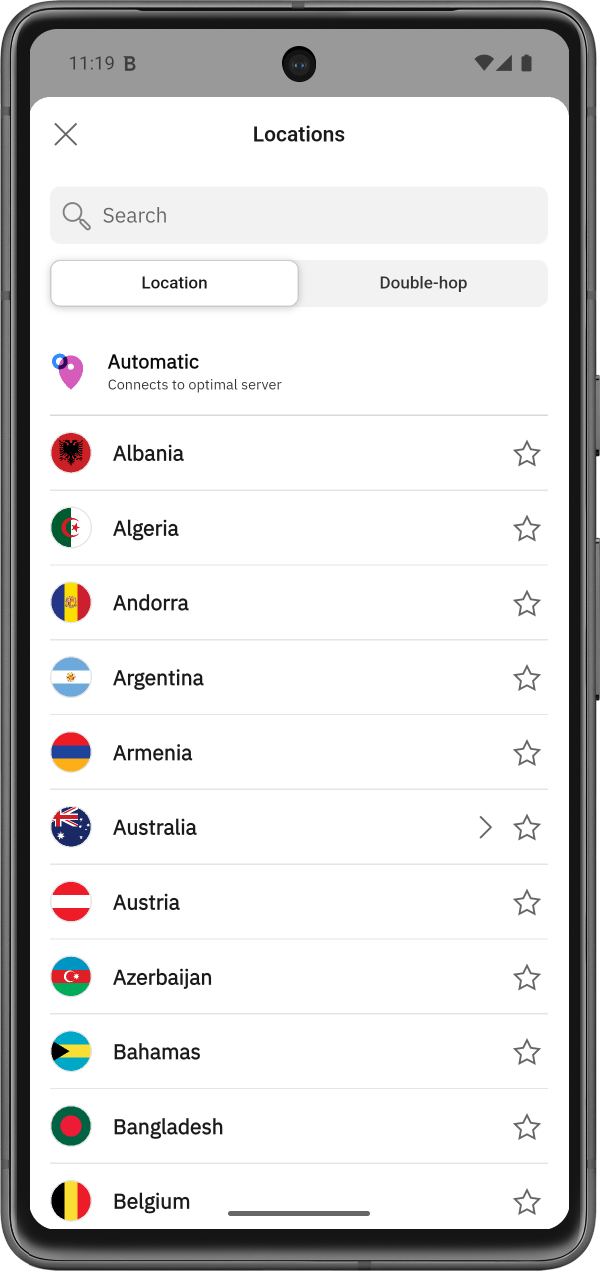 Change the VPN location using the Locations panel