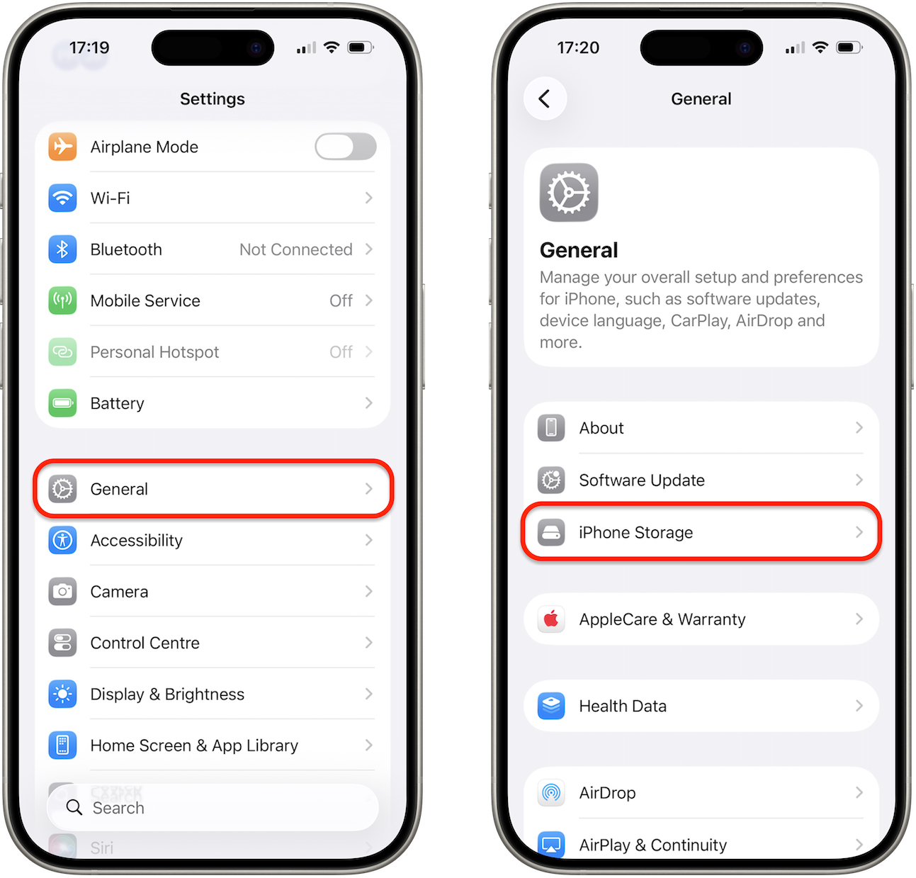 General > iPhone storage