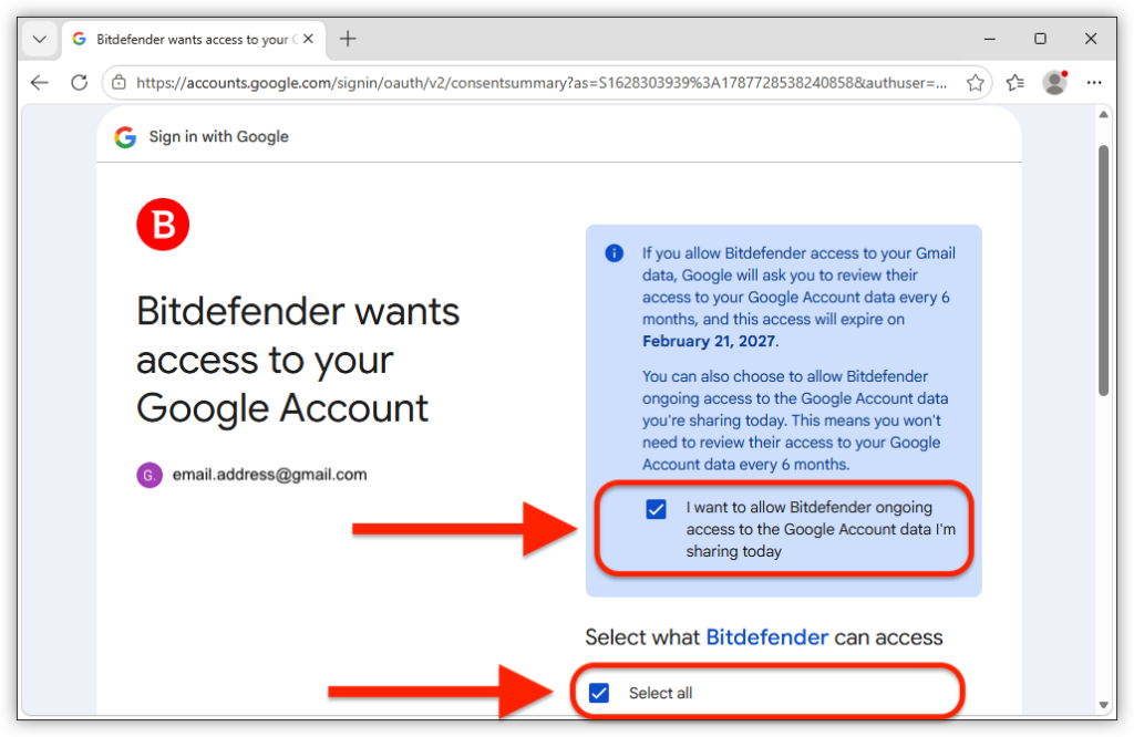 Select all checkboxes, then scroll down and click Continue