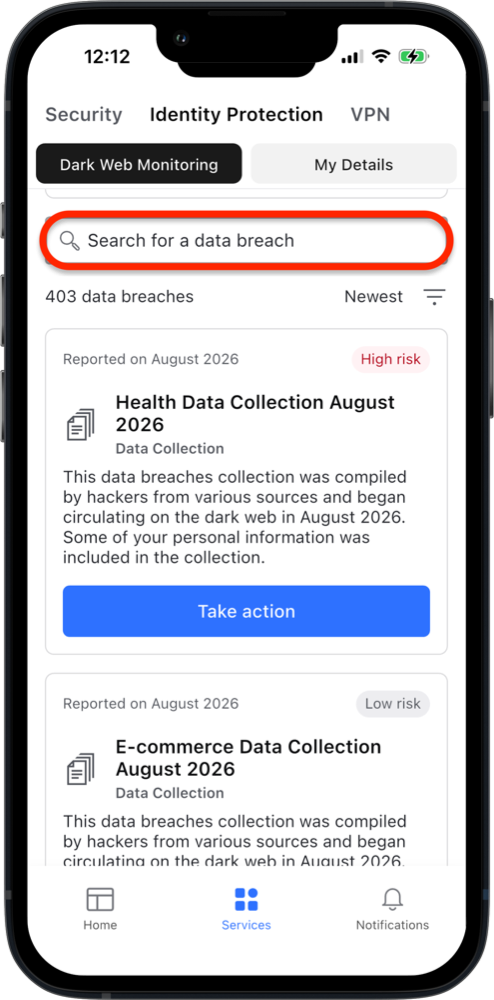 Data breaches. Search for a data breach