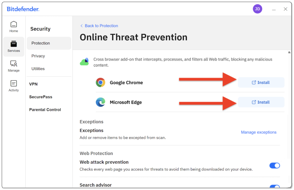 Install Bitdefender Web Sage add-on on Windows browsers