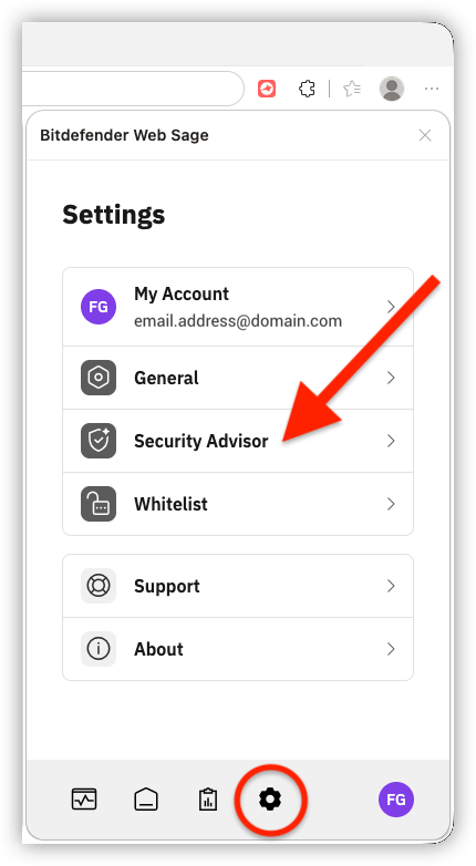 Security Advisor settings in Bitdefender Web Sage