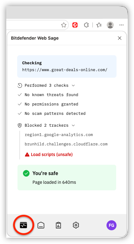 Bitdefender Web Sage check results