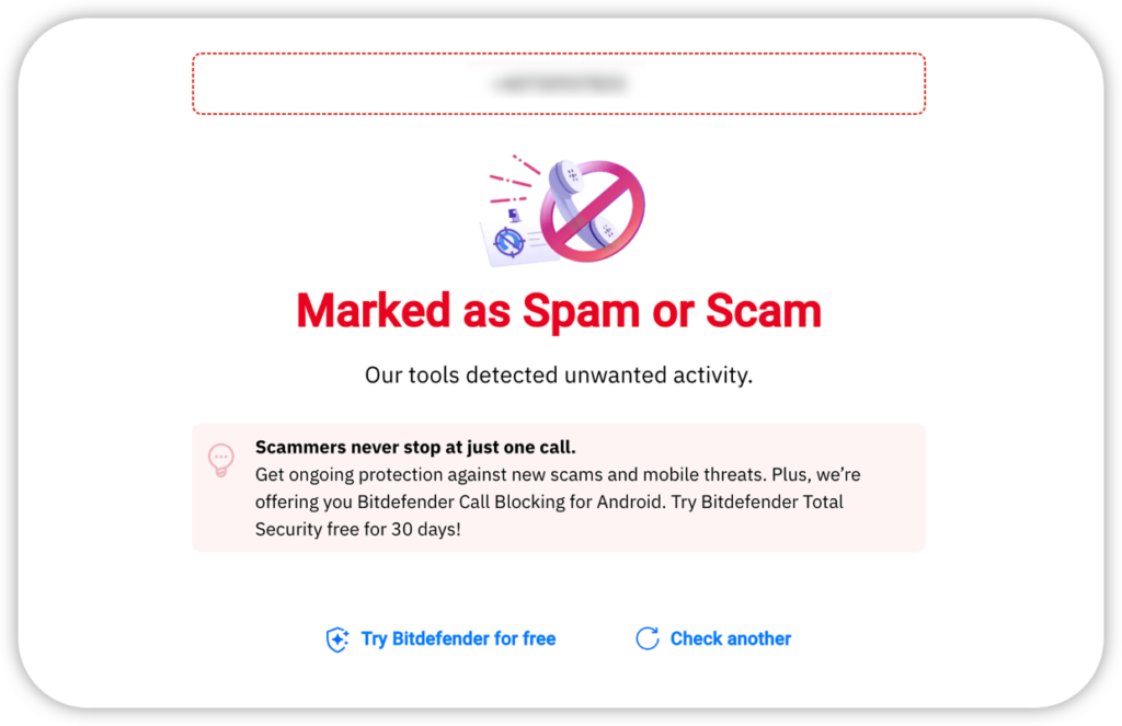 Phone number marked as spam or scam - free reverse phone lookup